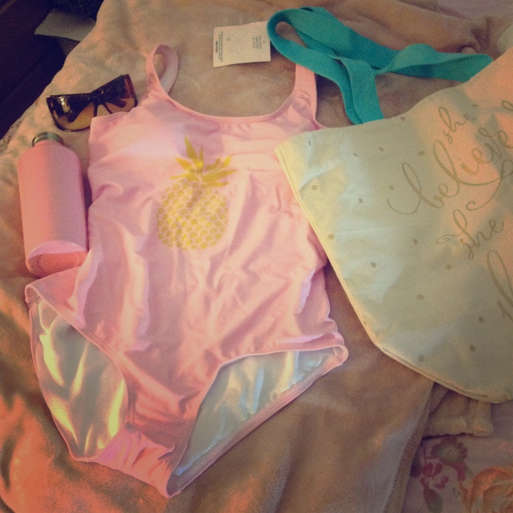 Cute pink pineapple one piece bathing suit